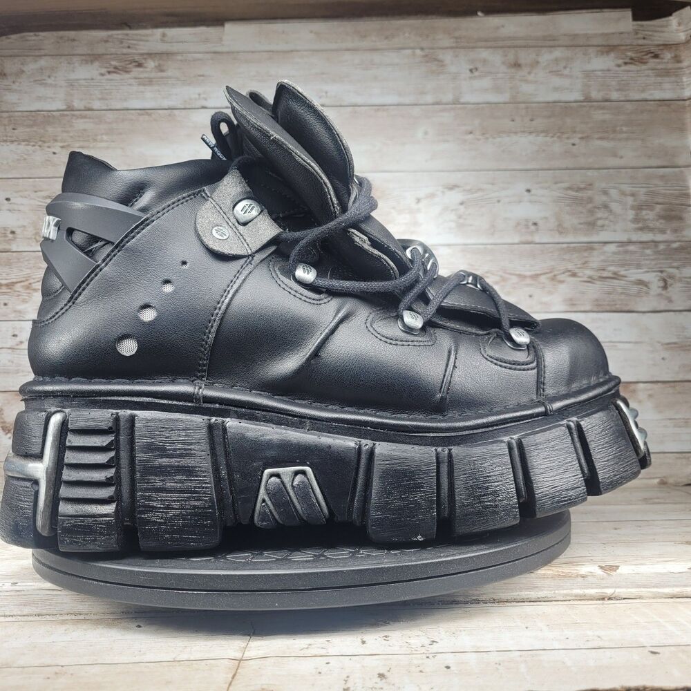 New Rock M-106 Original Men EU 46/Us 12 Cyberpunk Platform Black Leather Shoes